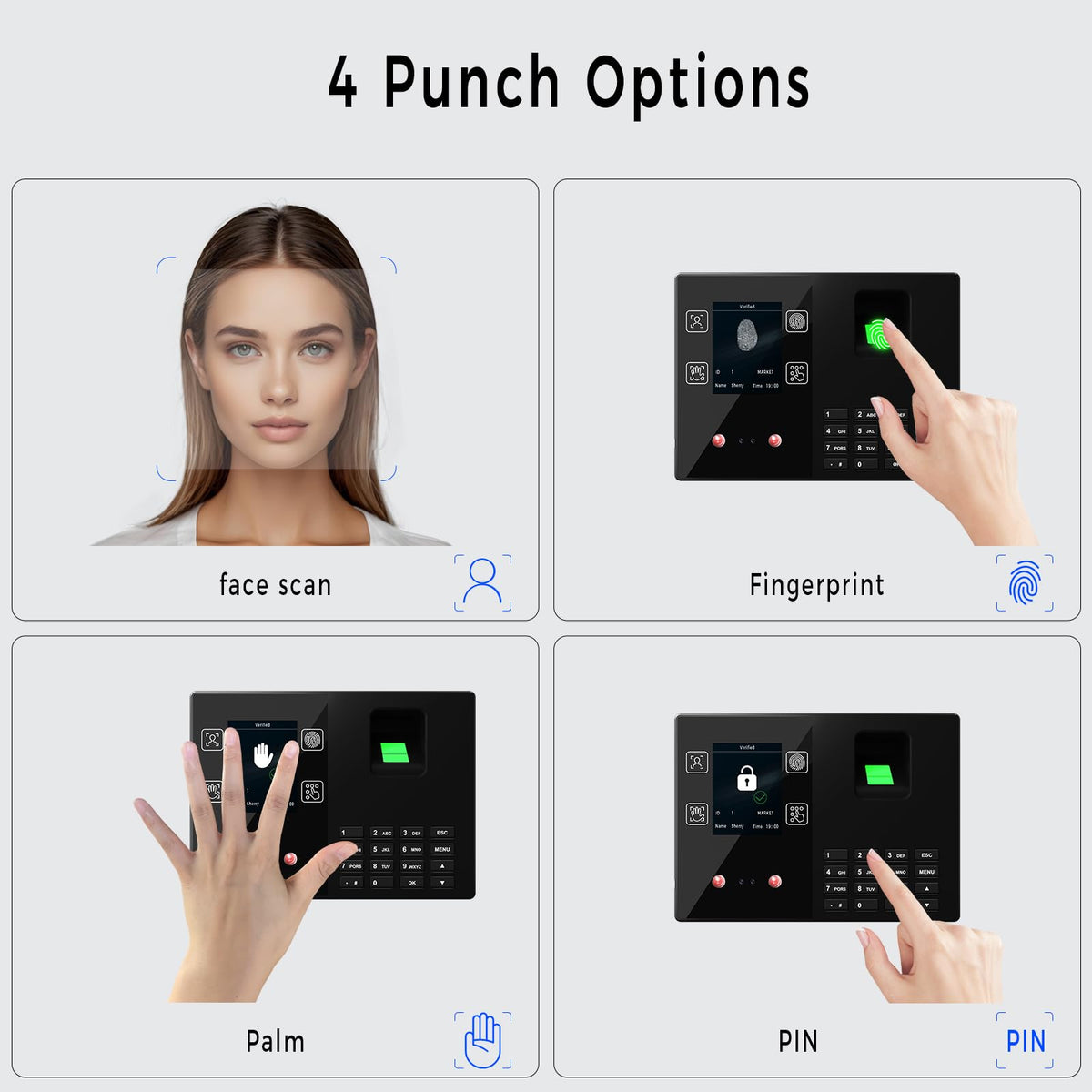 Time Clocks for Employees Small Business, Face + Fingerprint + Palm + PIN, Clock in and Out Machine for Employees, No Monthly Fee No Software Required