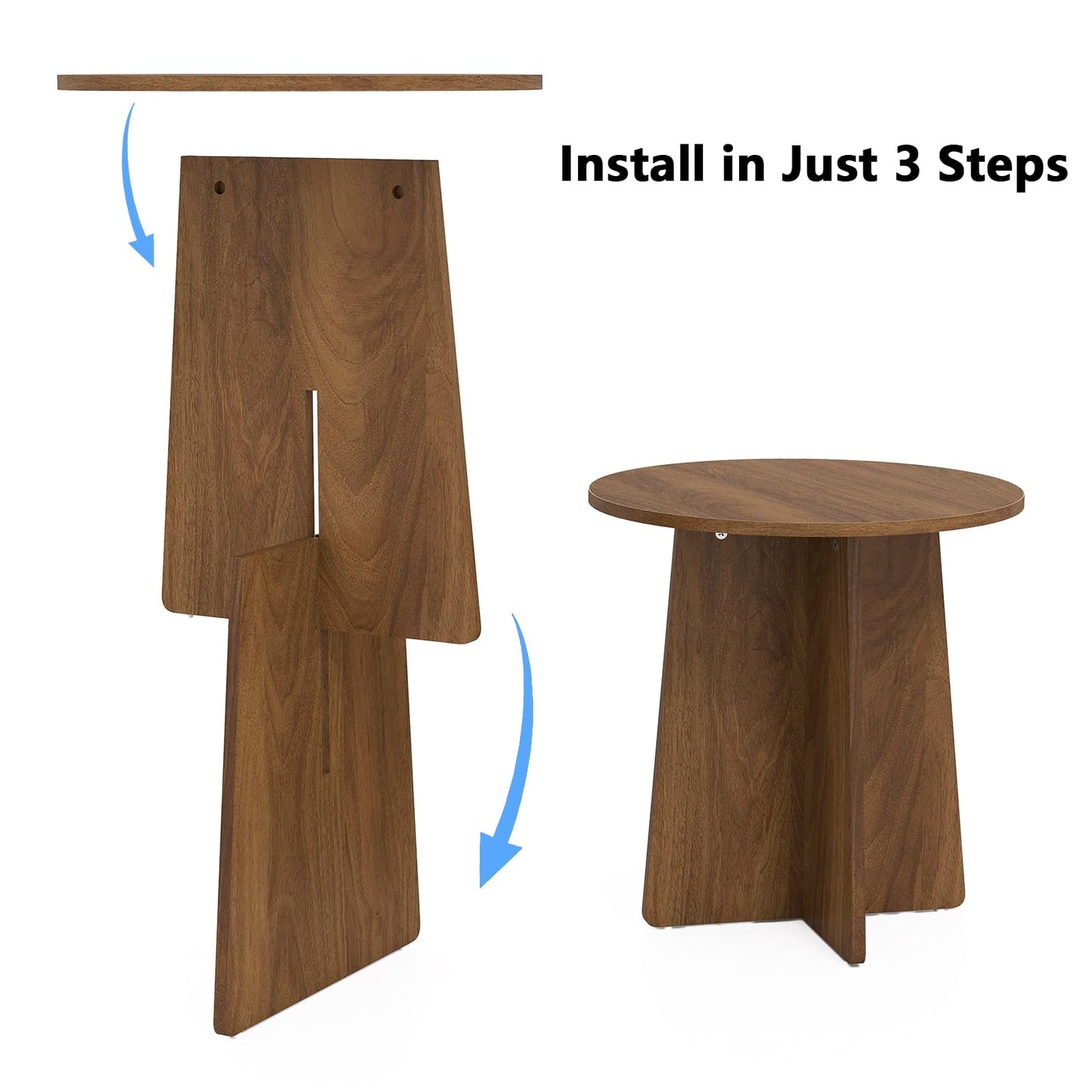 Permory 19.6 Inch Round Side Table, Modern End Table with MDF Wood Tabletop, Small Accent Coffee Table for Living Room, Bedroom, Balcony, Easy Assembly & Sturdy (Rustic Brown)