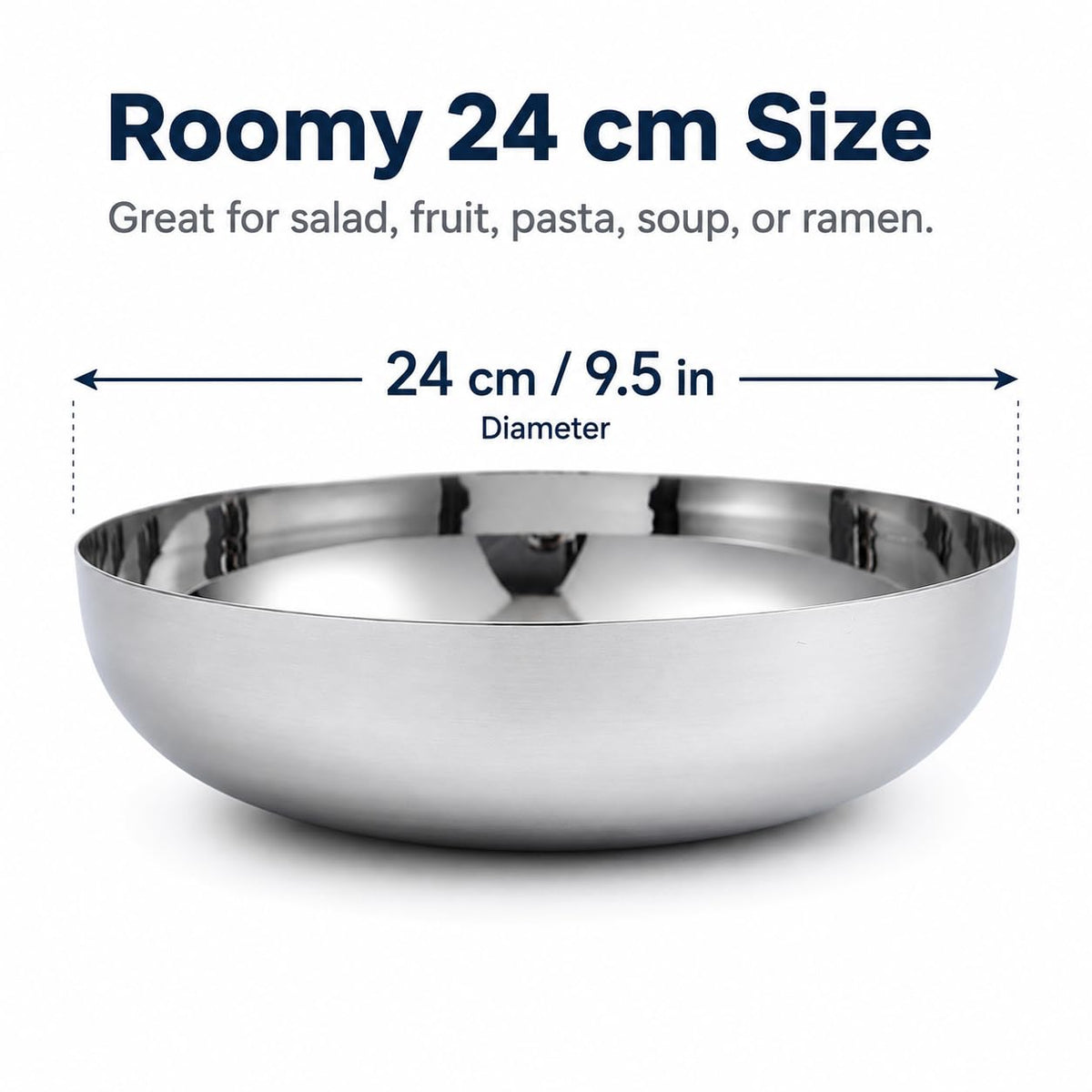 IMIKEYA Stainless Steel Serving Bowl 9.5 Inch Round Food Mixing Bowl for Salad Fruit Soup Pasta Ramen Basin Kitchen Accessory Home Decor