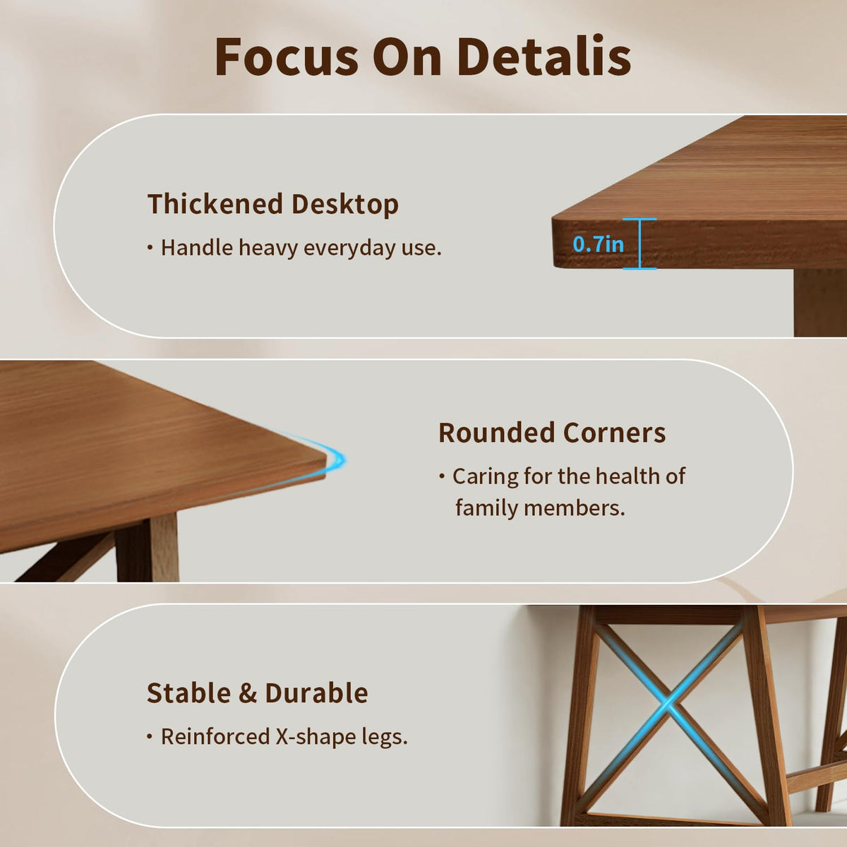 NELYE Modern Solid Wood Desk - 48" Simple Computer Table for Home Office Study Writing Workstation in Walnut, 48" W x 24" D