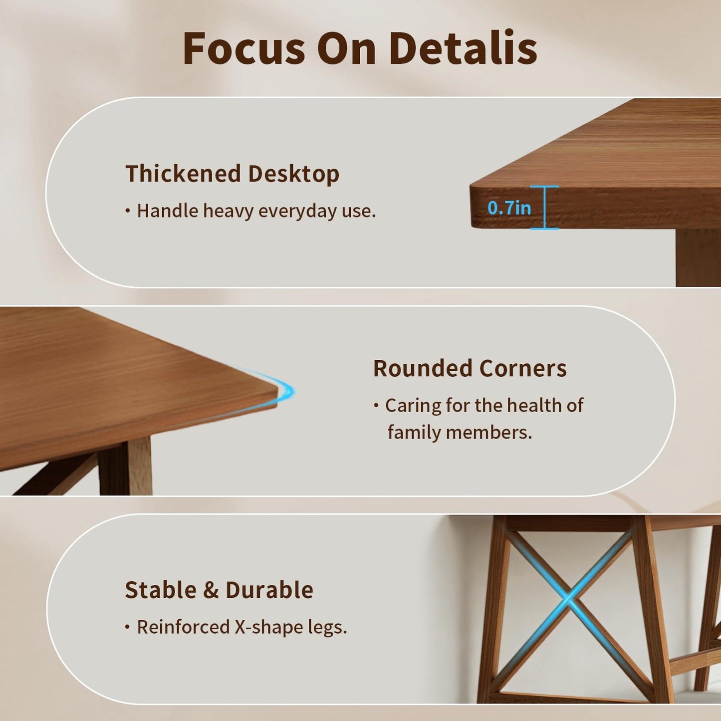 NELYE Modern Solid Wood Desk - 60" Simple Computer Table for Home Office Study Writing Workstation in Walnut, 60" W x 24" D
