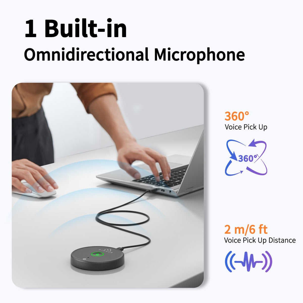 AIRHUG USB Microphone No Speaker,Desktop Computer Mic, Mute Button with LED Indicator,AI Noise Reduction,Plug & Play Omnidirectional Condenser PC Laptop Mics,for Online Calls/Class/Recording Video