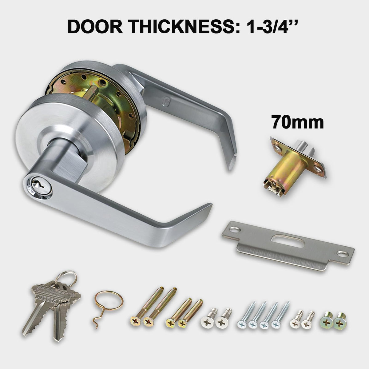 HISAFE Keyed Entry Grade 2 Commercial Door Locks Heavy Duty Office Door Lever, Non-Handed, UL 3 Hour Fire Rated, ADA Compliant, Satin Chrome Finish 26D, 2-3/4''Backset X-XG-ET-70