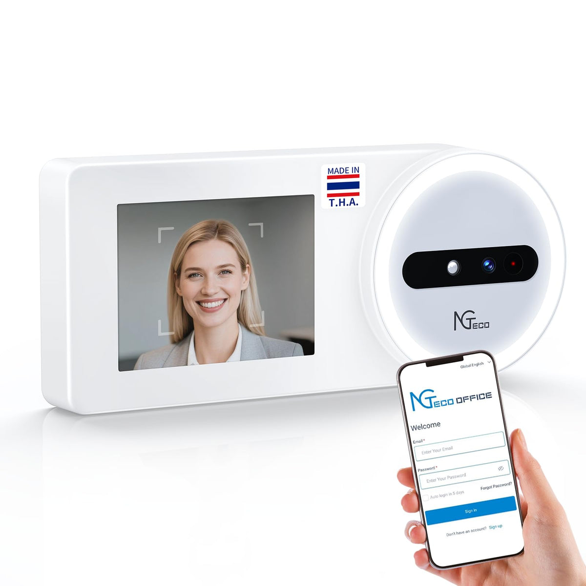 NGTeco Time Clock Cloud-Based, TC5 Face Recognition Time Clocks for Employees Small Business, 2.4G WiFi Remote Control Clock in and Out Machine with Software & iOS/Android App, No Monthly Fee