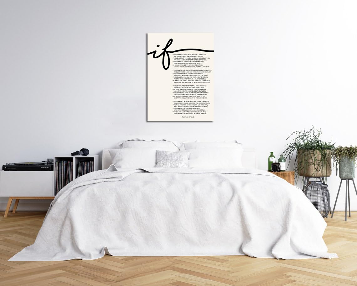 Mokihidream If Poem Inspirational Framed Canvas Print Wall Art If Poem by Rudyard Kipling Motivational Poetry Wall Decor If Poster Font Quote If Kipling Home Office Inspirational Literature Art