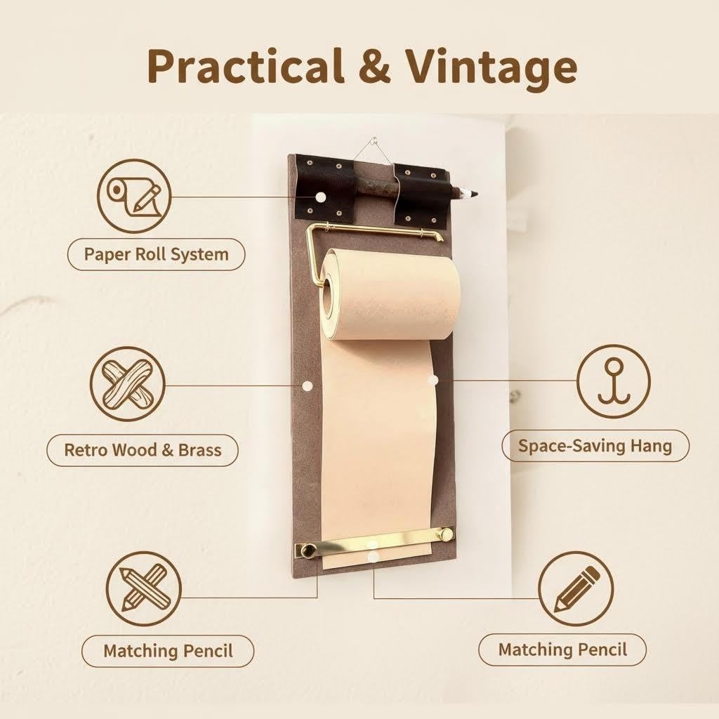 Alaviitsi Retro Clipboard Kraft Paper Dispenser, Wall Mounted 2.75 Inch Butcher Paper Roll Holder for Memo, to-Do List, Home and Work Decor