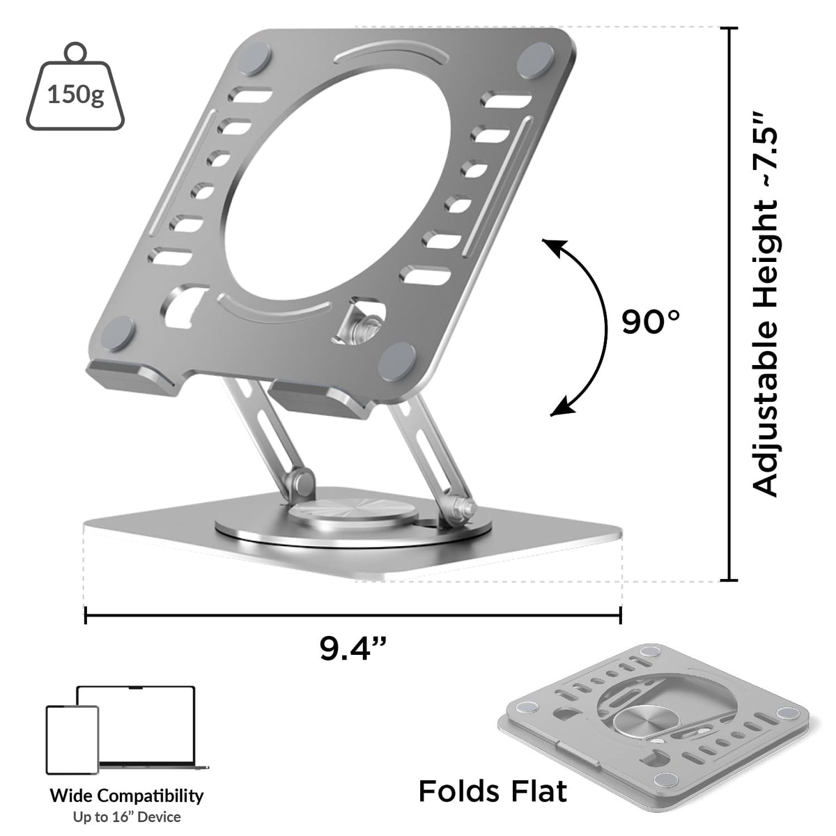 Uncaged Ergonomics Swivel Laptop Stand for Desk, Adjustable Computer iPad Stand for Desk w/ 360 Rotation, Portable Laptop Holder for Home Office Ergonomic Supplies