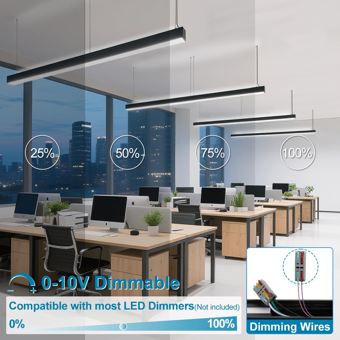 4FT Linkable LED Linear Light, 50/45/40/35/30W Adjustable, 3000K/4000K/5000K Selectable Linear Lighting Fixture, 0-10V Dimmable Architectural Hanging Office Shop Light for Gym Retails, ETL 6Pack