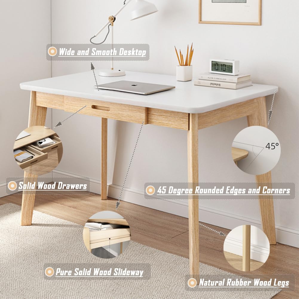 IOTXY Solid Wood Writing Desk - Home Office Workbench Desk with Drawer, 47.24" Width Laptop Computer Work Study Table