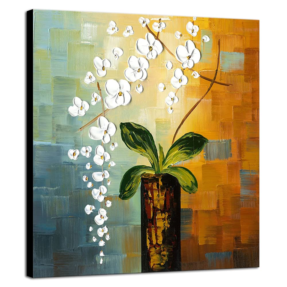 Wieco Art Beauty of Life 100% Hand-Painted Modern Flower Artwork Abstract Floral Oil Paintings on Canvas Wall Art for Home Decorations Wall Decor 24 by 24 inch