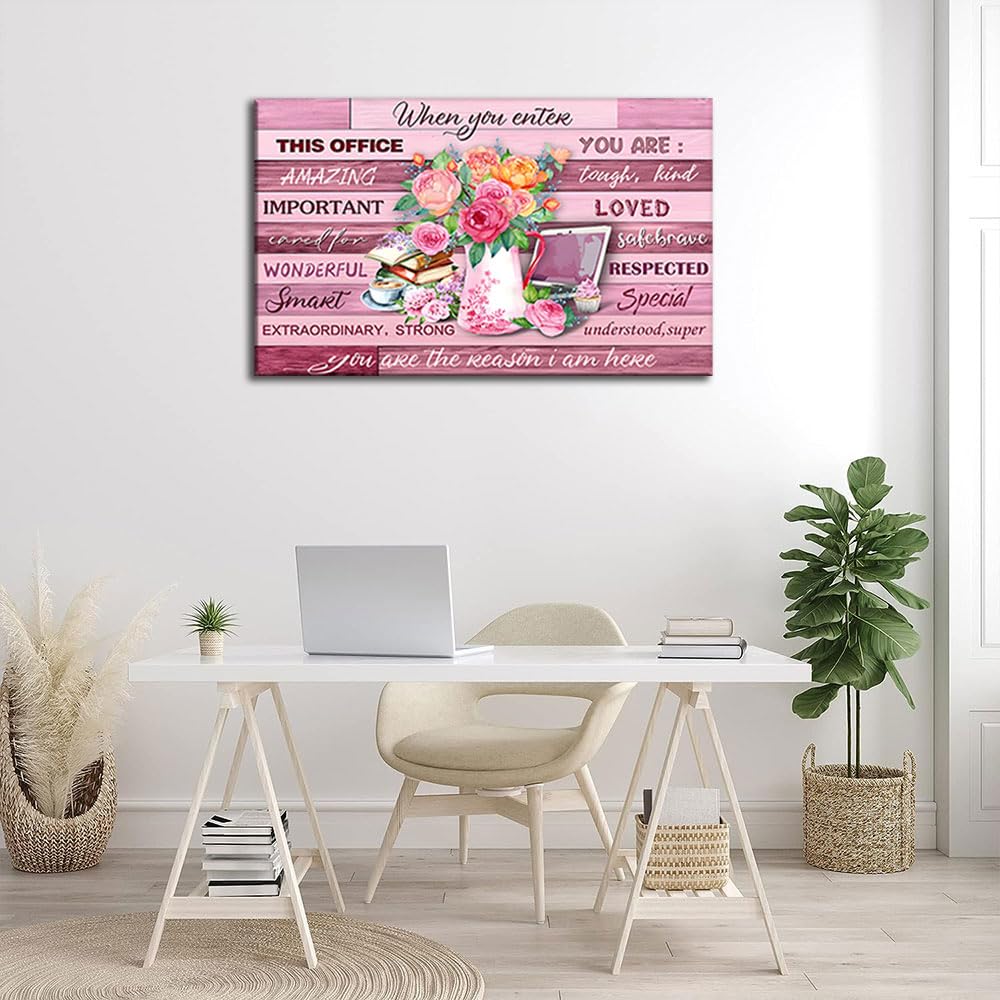 Framed Floral Canvas Wall Art Women Pink lnspirational Quotes flowers Pictures Office Wall Decor Rustic Paintings Prints Artwork Modern Poster Home for Living Room Bathroo Bedroom16x24inch(40x60cm)