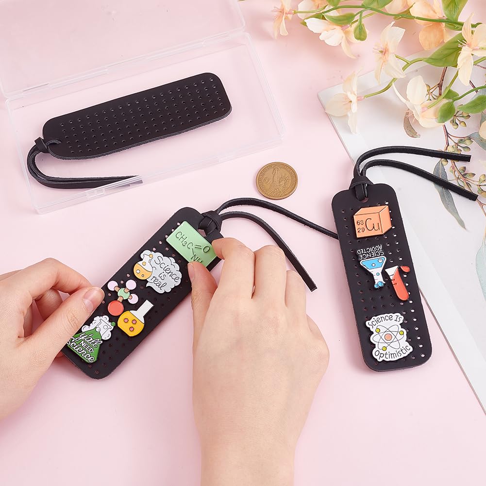 GOMAKERER 8 Sets Portable Leather Brooch Pin Display Holder, 4.72 x 1.57 Inch Rectangular Black Brooch Pin Storage Holder Enamel Pins Display Organizer With Rope for Jewelry Brooch Pins