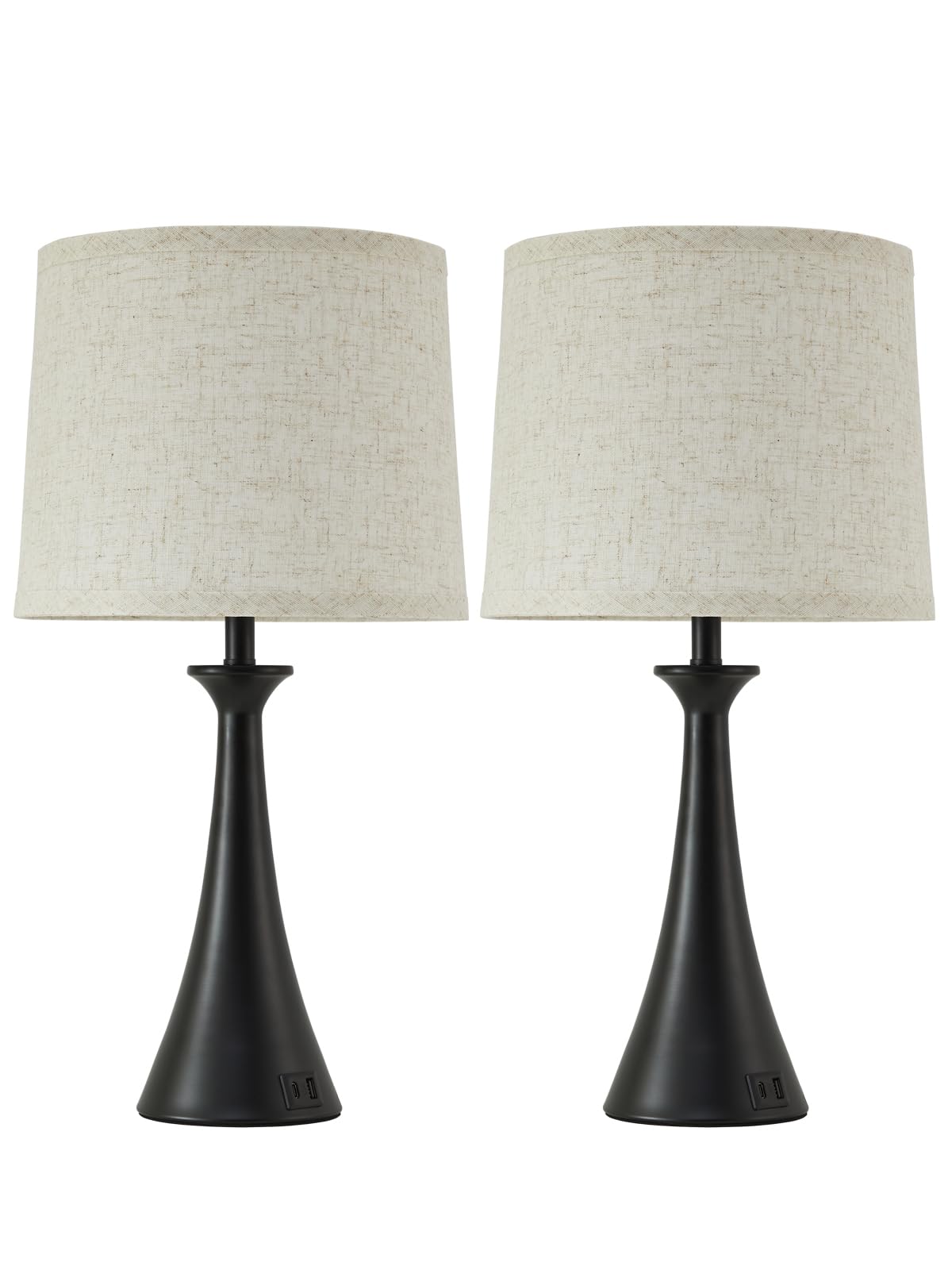 Hikczc Touch Lamp for Living Room Bedroom, 21" Table Lamps Set of 2 with USB C+A Ports, Touch Bedside Lamps for Nightstand with 3 Way Dimmable, 2 LED Bulbs Included, Black