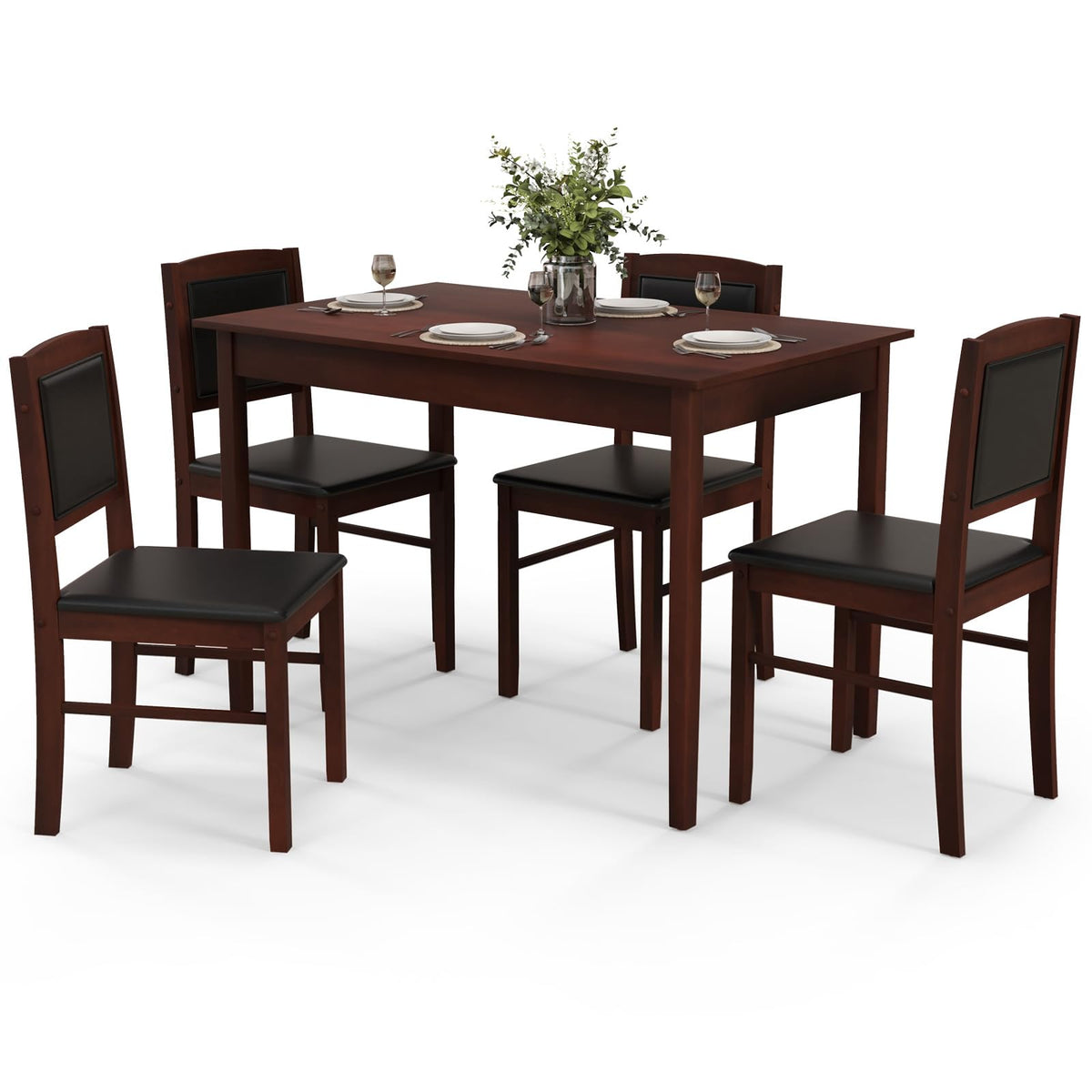 NAFORT 5 Piece Dining Table Set for 4, Farmhouse Solid Wood Kitchen Table Chairs Set of 4, Mid-Century Modern Dinette Set w/Upholstered Dining Chairs, 4 Seat Dining Room Table for Kitchen,Office