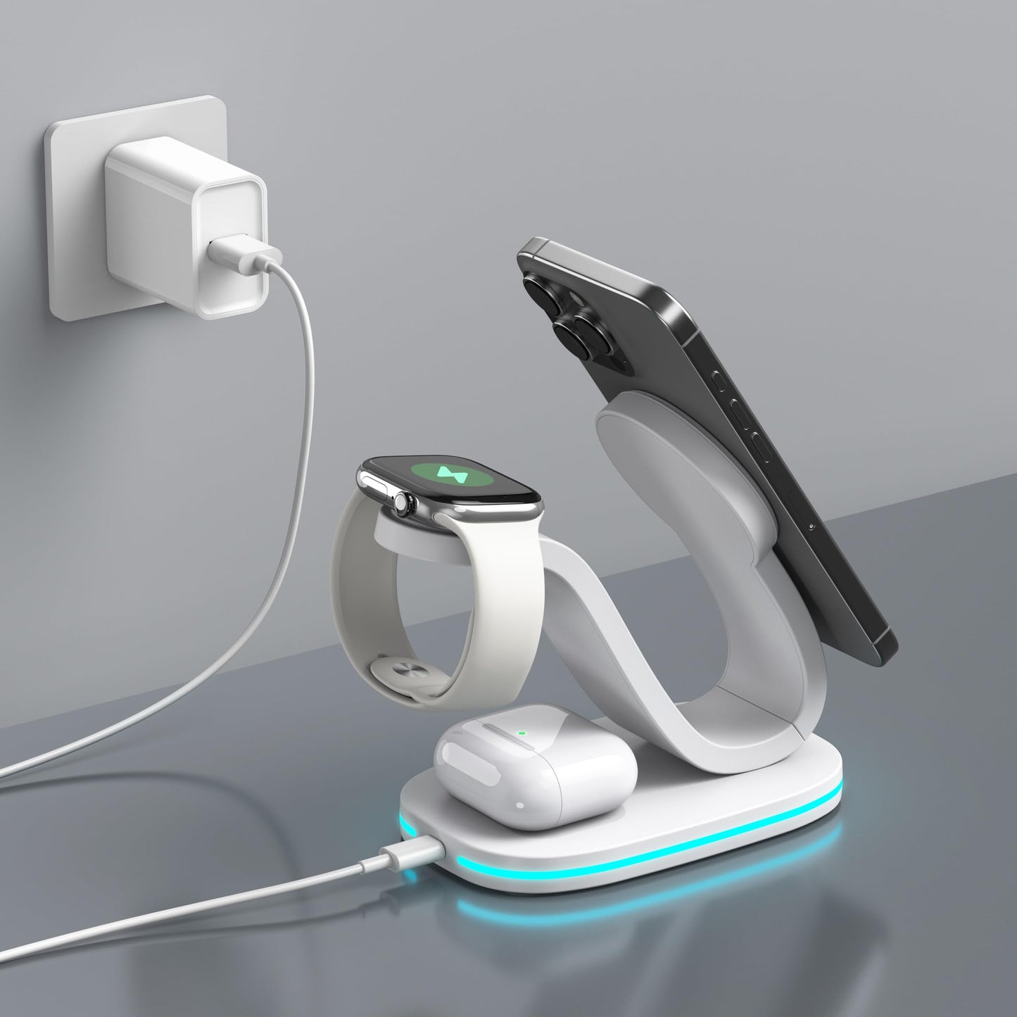 3 in 1 Charging Station for iPhone, Qi2 15W Wireless Charger Station Compatible with Mag-Safe for iPhone 17 16e 16 15 14 13 12 11 X Pro Max & Apple Watch, AirPods, 35W Charger Included (White)