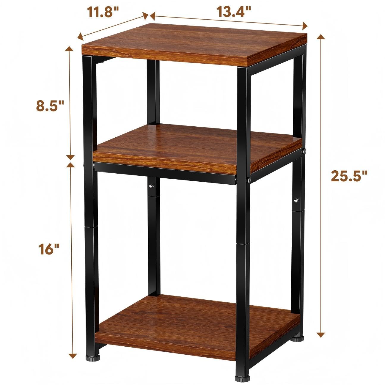 Ekisemio 3-Tier Side Table, End Table Nightstand for for Living Room & Small Spaces, Rustic Brown