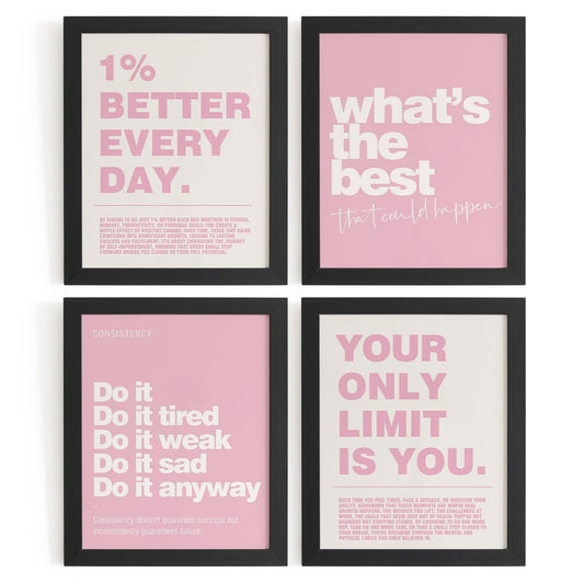 DSHFG Motivational Inspirational Office Wall Art Decor Prints Set of 4, Pink Motivational Wall Decor Trendy Retro Posters for Office Home Decor, 8x10 Unframed