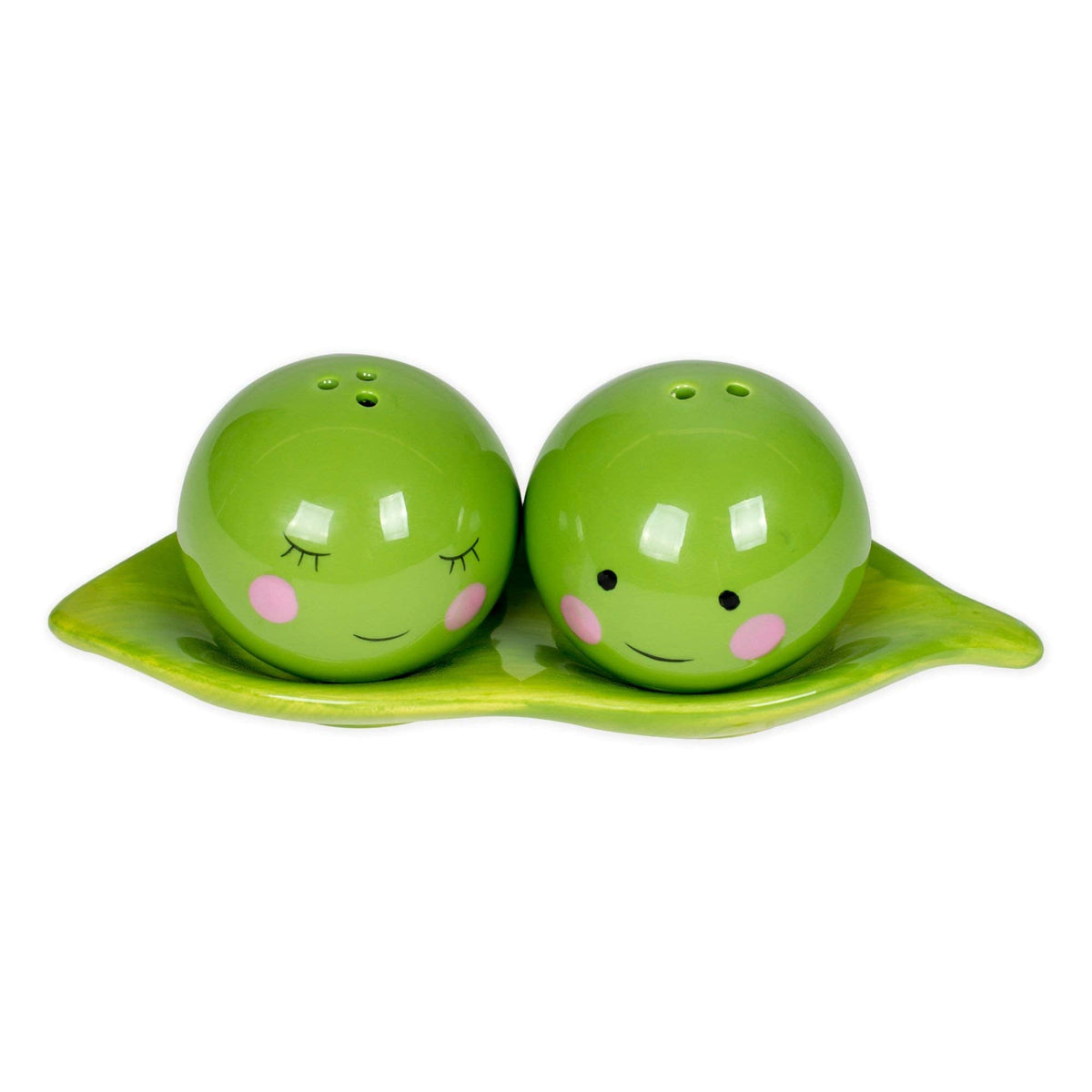 Peas in a Pod Green Ceramic Magnetic Salt and Pepper Shakers 3 Piece Gifting Boxed Set
