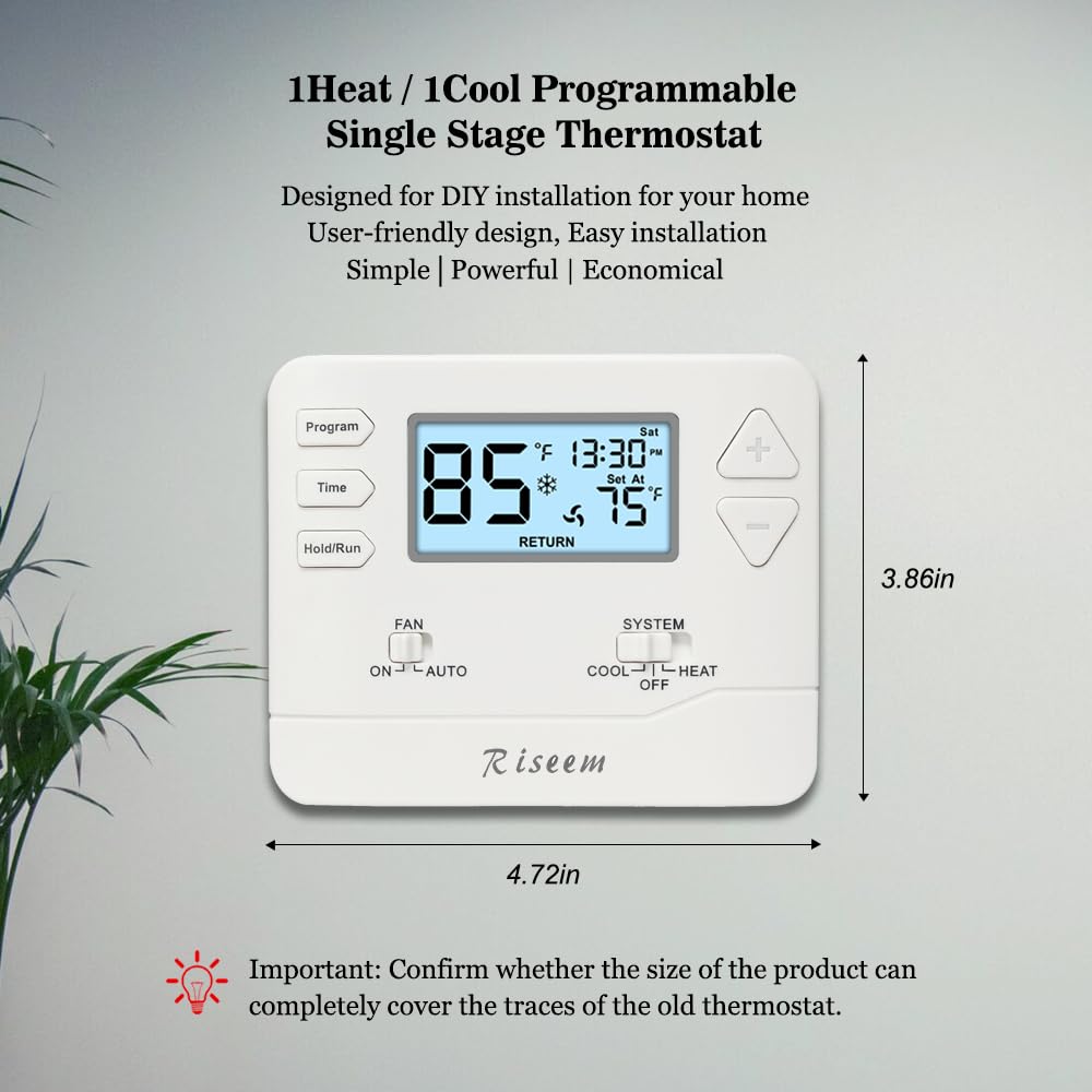 Programmable Thermostat for Home,Conventional Single-Stage Systems,5-1-1 Day Programmable Digital Energy-Saving Thermostat,up to 1 Heat/1 Cool Compatible with Gas System，White Backlight