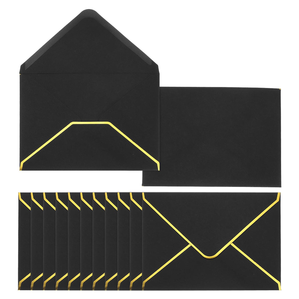 PATIKIL 100 Pack A6 Envelopes, 4x6 Card V Flap Envelope Round Edge Small Valentine Envelopes Self Seal with Gold Border for Office Wedding Card Invitations Graduation Party Gift, Black