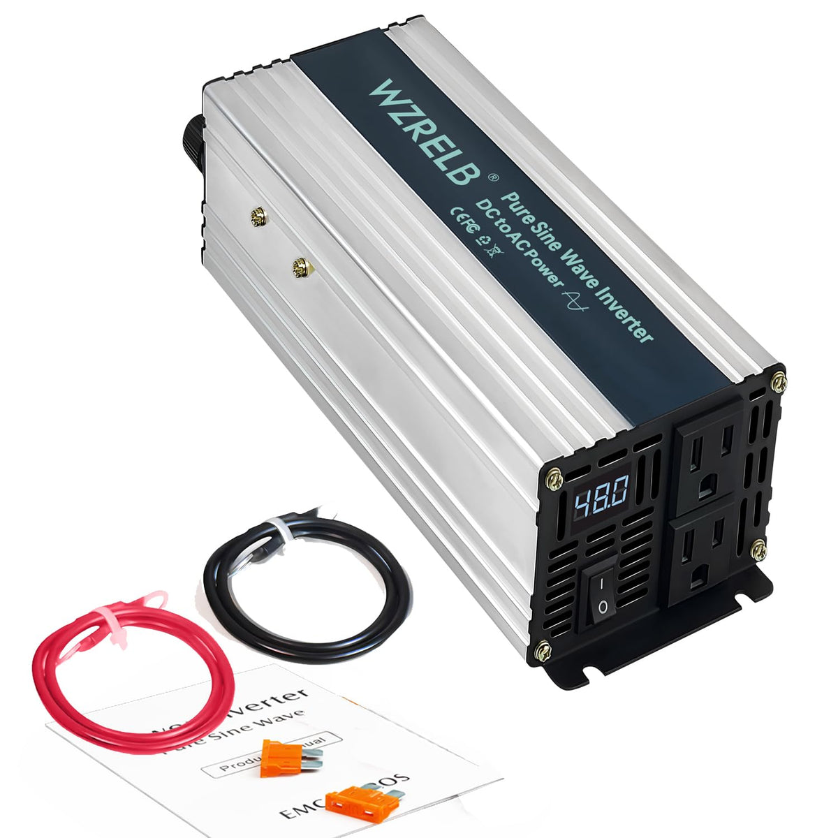 WZRELB 1000W Pure Sine Wave Inverter 48V DC to 110V 120V AC,Car Power Inverter with Dual AC Outlets, LED Display,Off-Grid Portable Power Converter for Home, RV, Truck, Camping