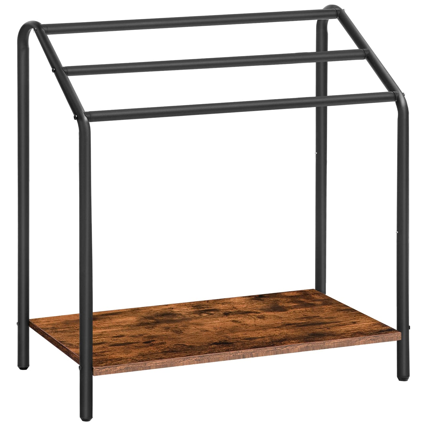 HOOBRO Freestanding Towel-Rack for Bathroom, 3 Tier Blanket Rack for Living Room, 31.5" L x 14.2" W x 33.9" H, Quilt Blanket Ladder Holder, Drying and Display Rack, Rustic Brown and Black BF80LB01