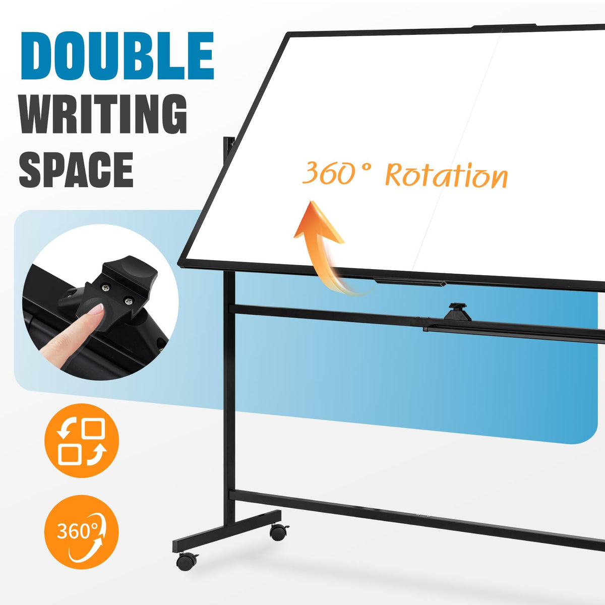 Large Rolling Whiteboard with Stand, 72" x 36" Double-Sided Mobile White Board Dry Erase, Giant Magnetic Dry Erase Board on Wheels for Office, Home & School,Black Frame