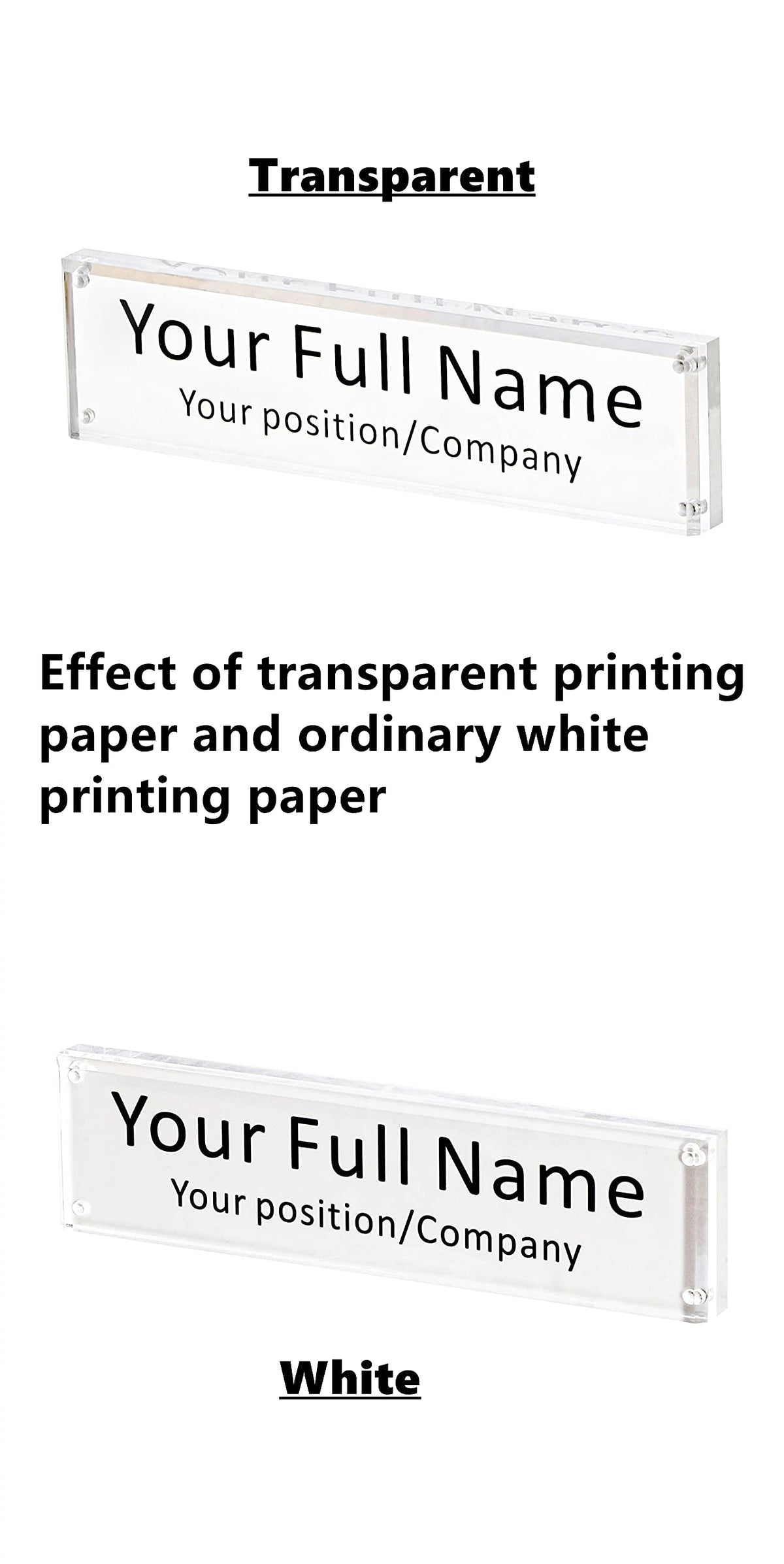 IEEK Acrylic Desk Name Plate, Clear Acrylic Block Nameplate Double Sided Holder, DIY Personalized Name, 2.5x10 Inch