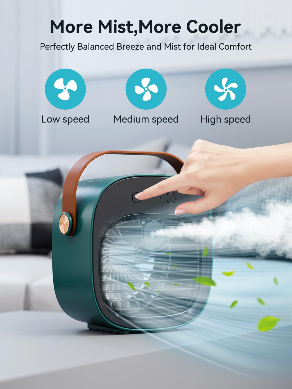 Portable Air Conditioner -5200mAh Rechargeable Personal Air Cooler, Green Mini Air Conditioner with 3 Speeds, Quiet Desk Cooling Fan for Home, Bedroom, Travel, Office, Outdoor, Indoor