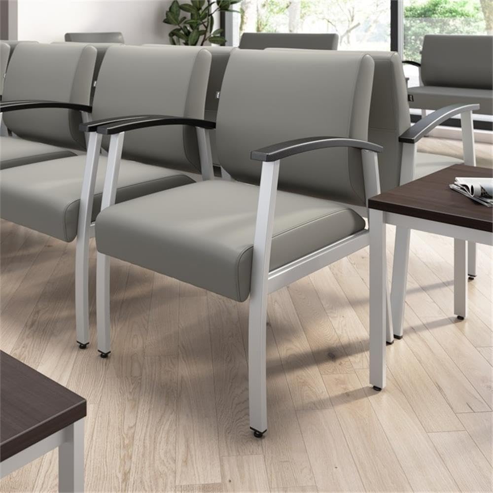 Bush Business Furniture Arrive Waiting Room Guest Chair with Arms in Light Gray Vinyl, Reception Area Seating for Office and Lobby