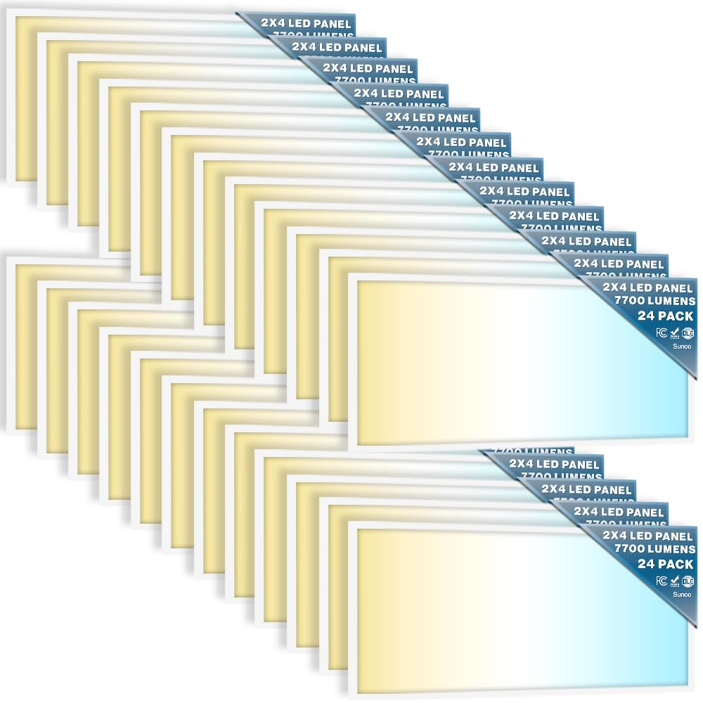 Sunco 24 Pack 2x4 LED Flat Panel Light Drop Ceiling Office Fixture, 7700 LM, Selectable Features, 40W/50W/60W, 4000K/5000K/6000K, Dimmable (0-10V), Dustproof ETL