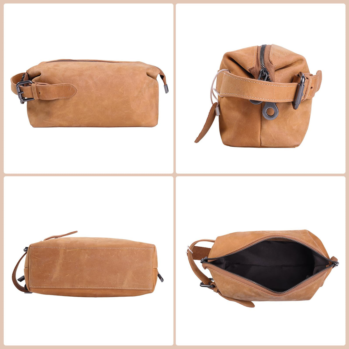 MCKDERWRILL Multi-functional Leather Travel Toiletry Bag - Full-grain leather Water-Resistant Travel, Shaving & Cosmetic Organizer for Men & Women - Compact Bathroom Essentials (Brown)