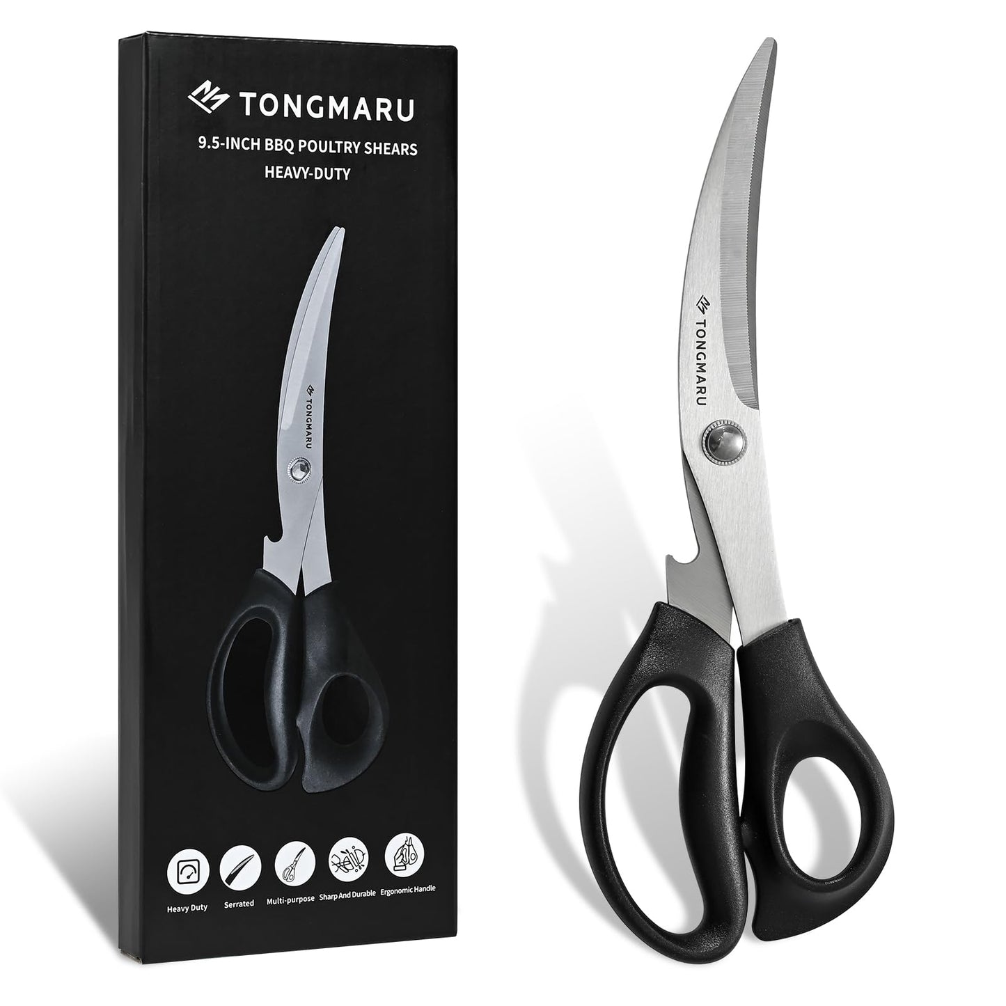 Heavy Duty BBQ Shears, Super Sharp All Purpose Kitchen Poultry Shears, Korean Barbeque Scissors with Anti-slip Handle, Serrated Blades with Bottle Opener function
