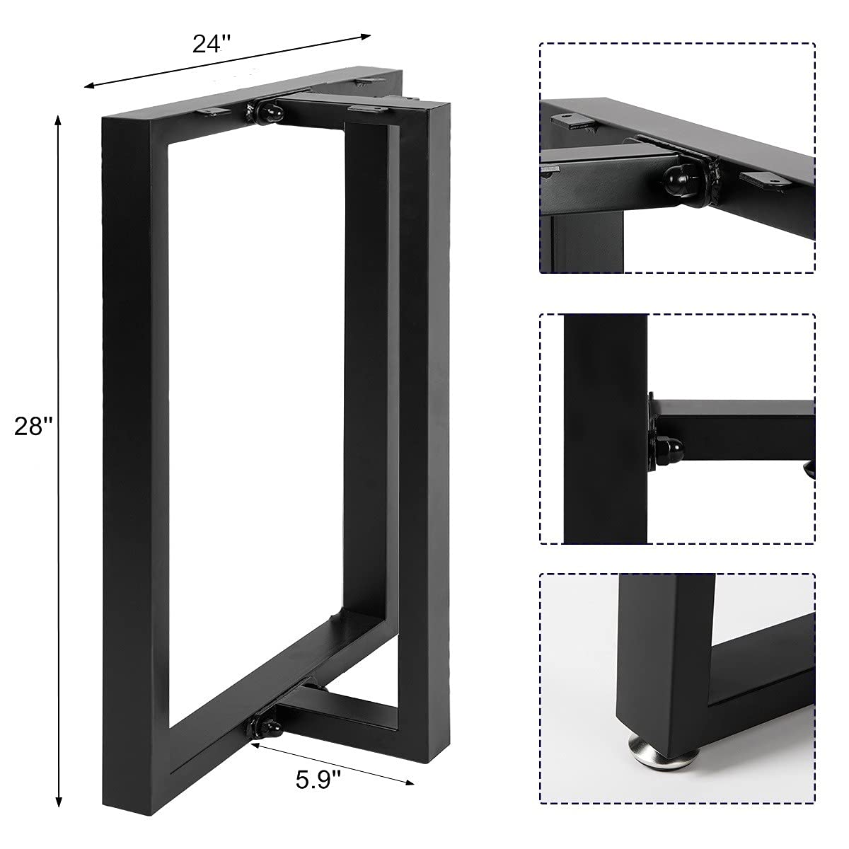 HOMEKAYT Metal Table Legs 28’’x 24’’ Heavy Duty T-Shape Desk Legs Industrial Furniture Legs for Dinning Table, Computer Table, Office Table (2Pcs)-Black