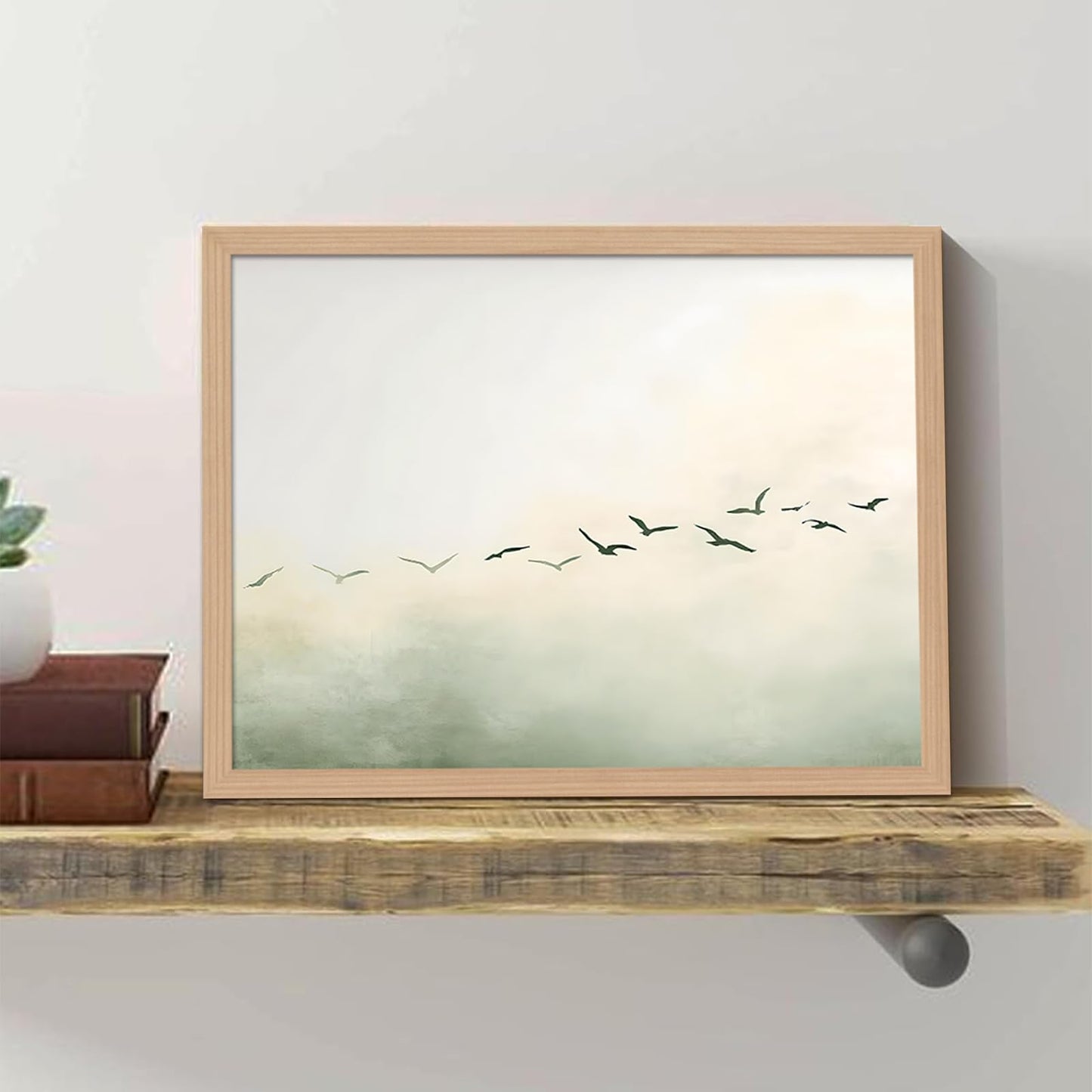 skysoon Minimalist Bird Wall Art, Abstract Fog Landscape Canvas Print, Neutral Japandi Nordic Artwork, Modern Calm Wall Decor for Living Room Bedroom Office 12x16 Inch