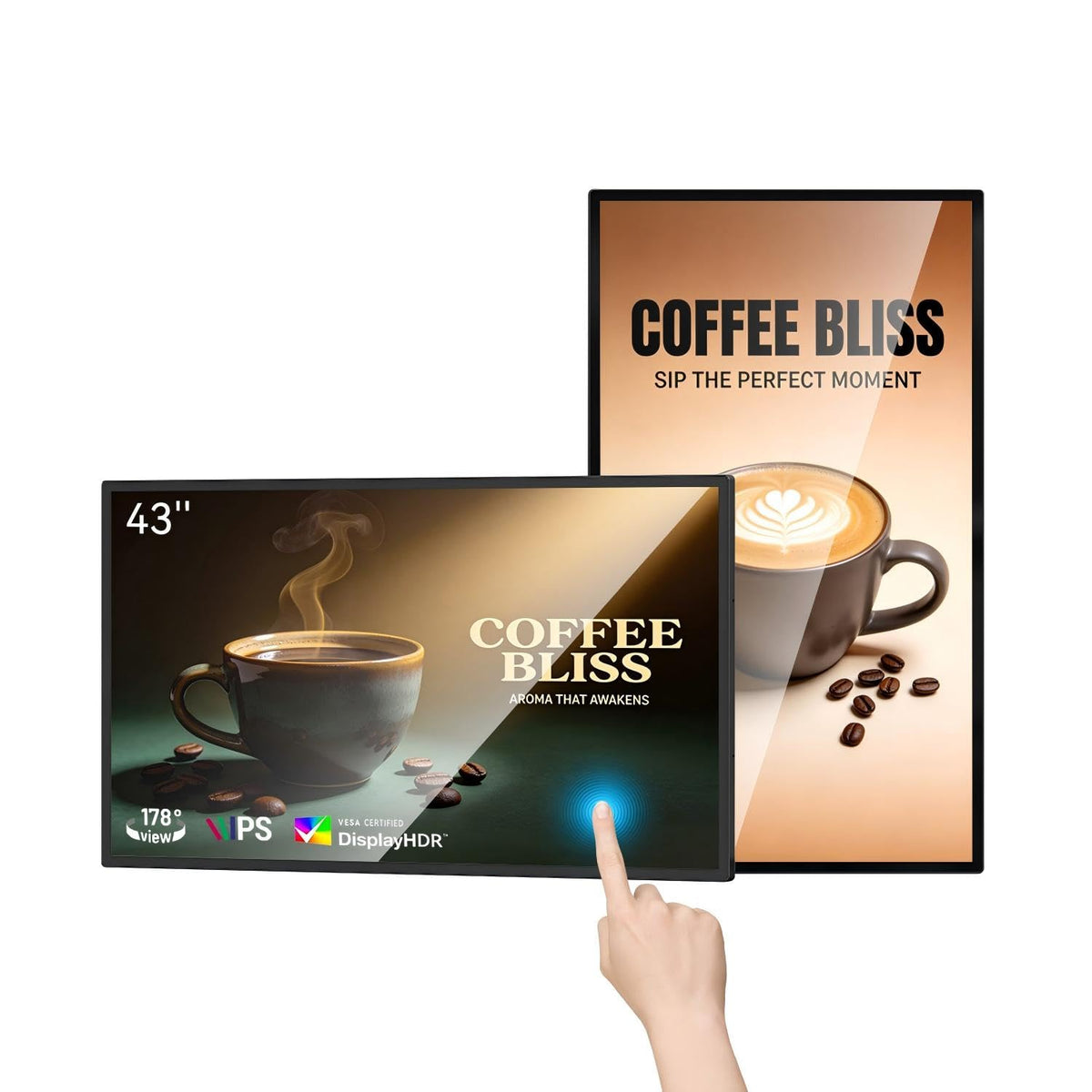 MWE 43 inch Wall Mount Digital Signage, FHD Touchscreen Monitor Android 14, Multi-Touch Screen Smart Split, Commercial Advertising Display, Time Switch, CMS Management, HD-MI/ USB/ WiFi/ for Windows