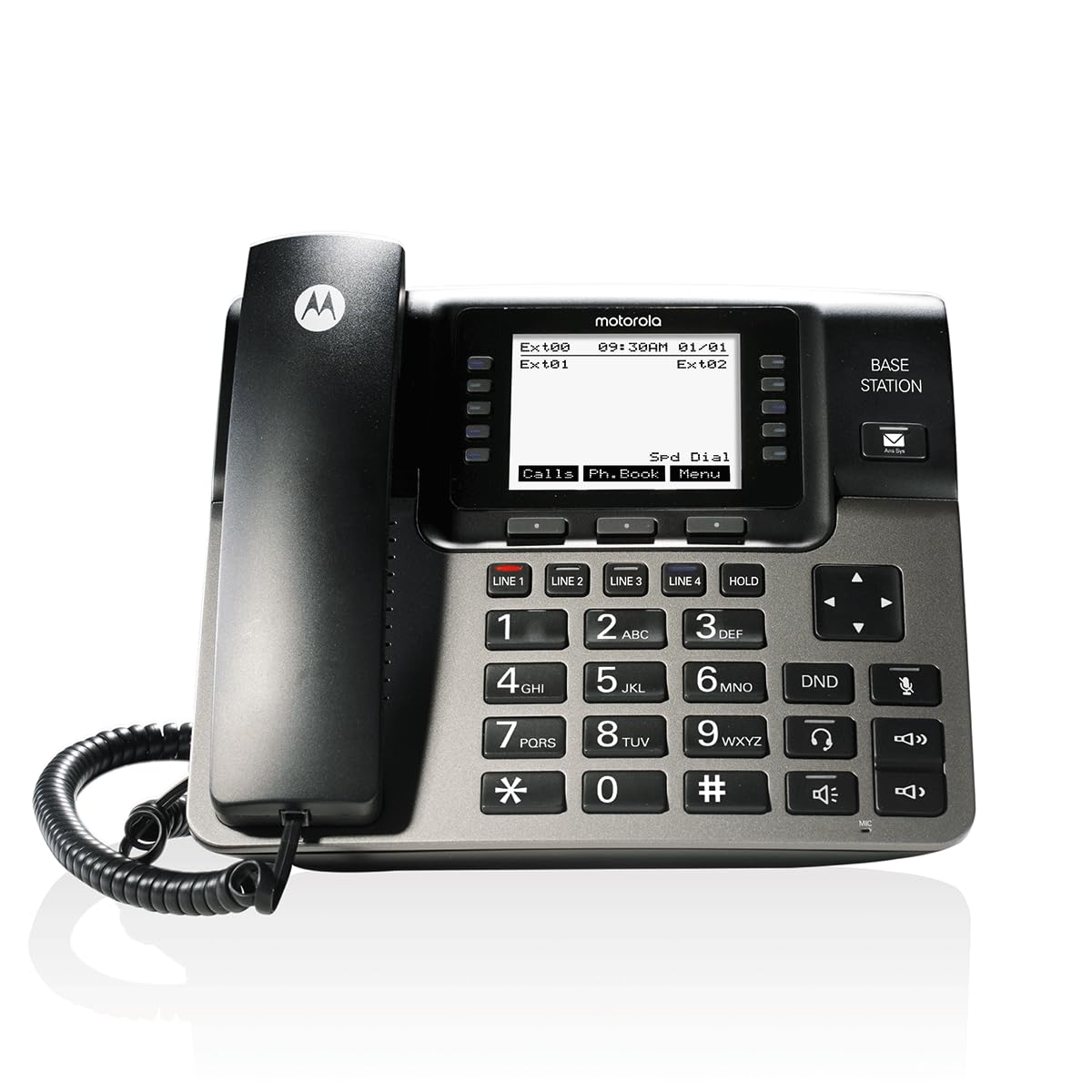 Motorola ML1000 4-Line Corded Base Station | Expandable Small Business Phone System | Supports up to 10 Wireless Extensions (ML1100/ML1200) | Digital Receptionist & 200-Minute Answering System