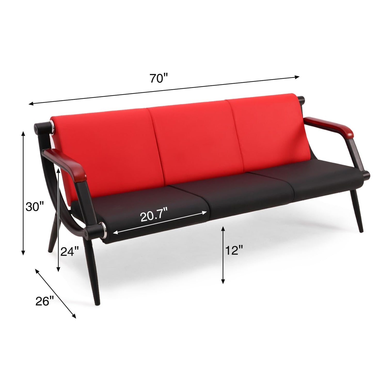 wonline Waiting Room Bench, Office Furniture Reception Chairs with Arms, Leather Chairs is Suitable for Clinic,Airport,Hospital,Barber,Salon,Bank-(Red&Black,4pcs)