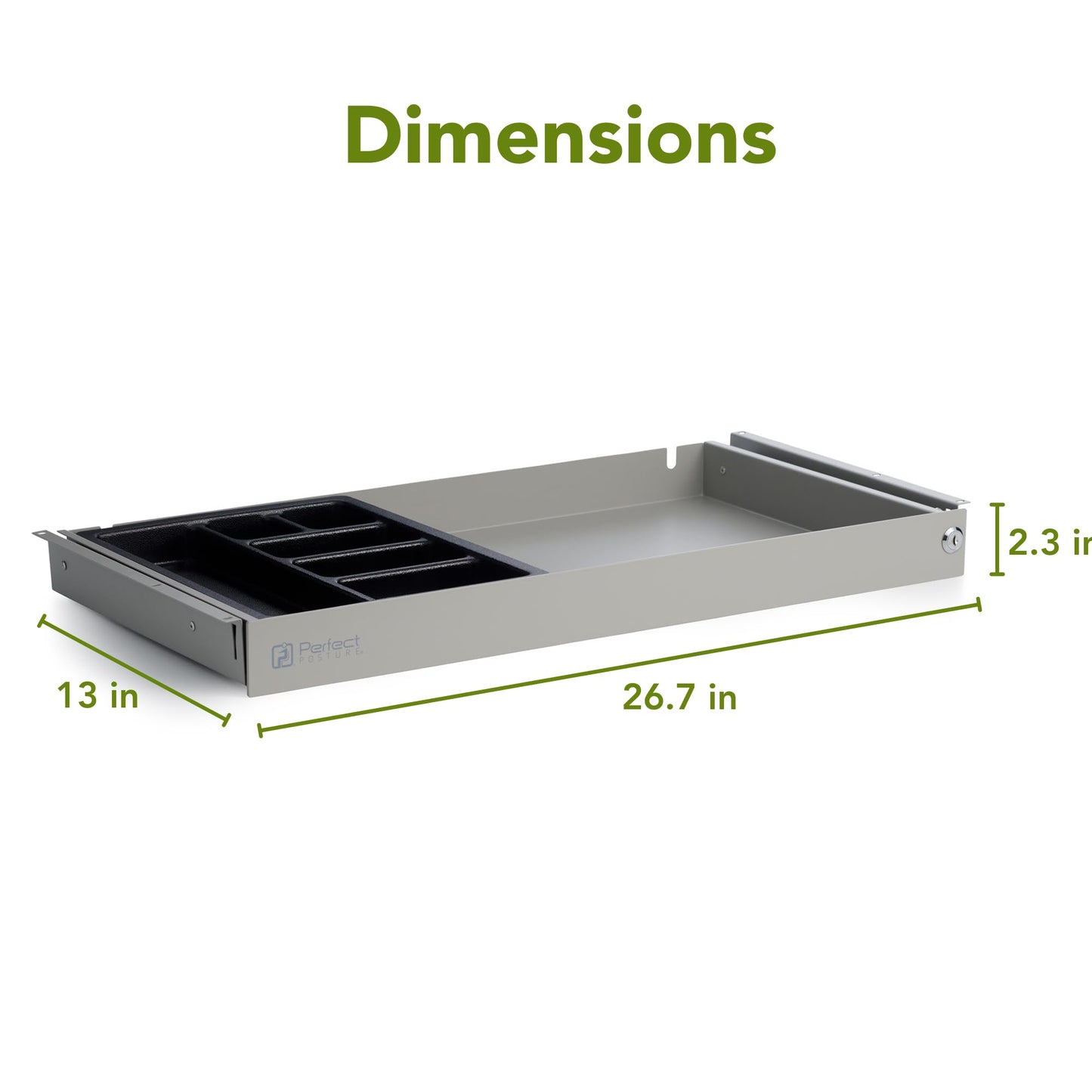 PERFECT POSTURE Max Under Desk Storage Drawer – Large Desk Drawer with Lock for Regular & Sit-Stand Standing Desks, Gray (26.7” x 13”)