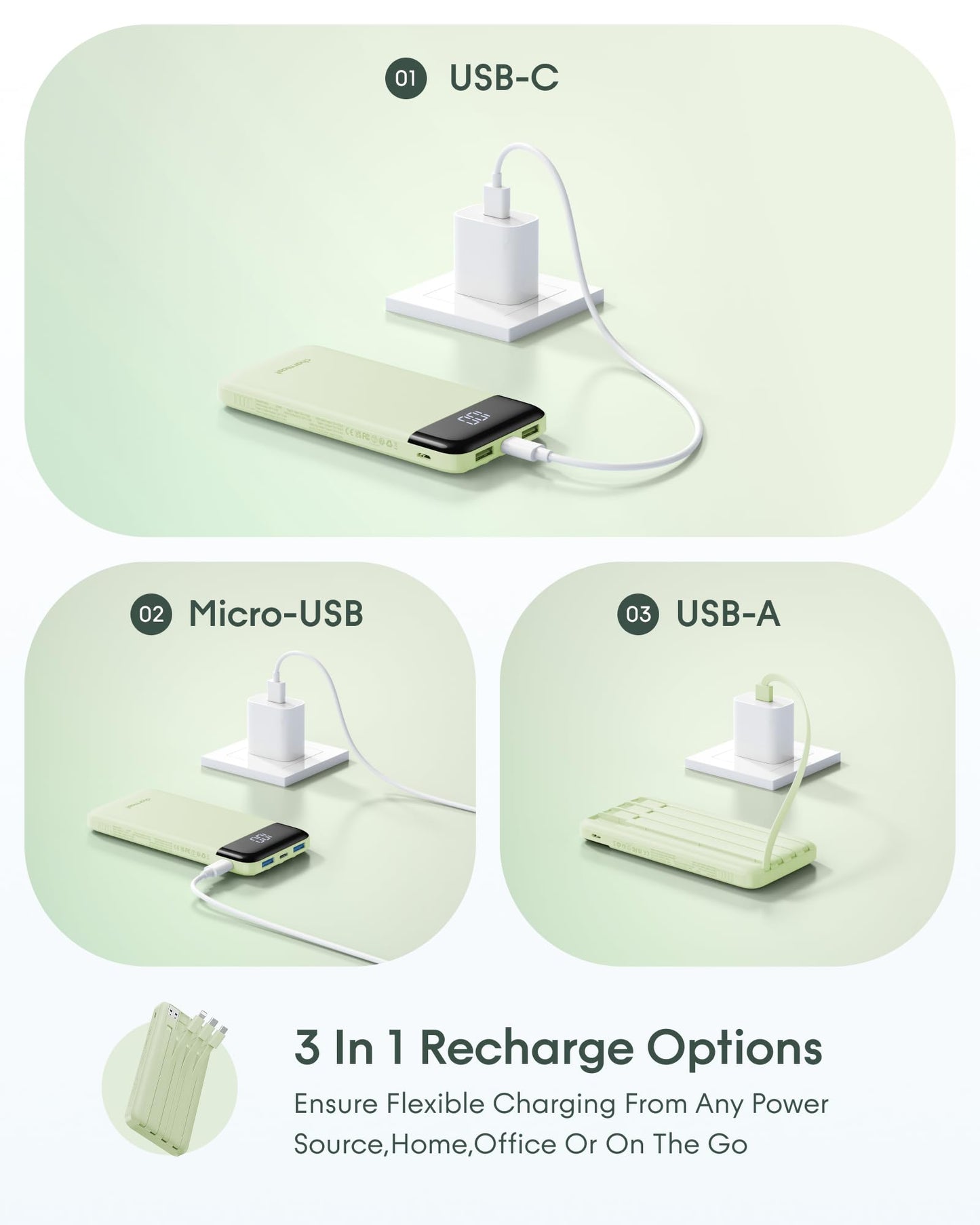 charmast 10000mAh Portable Charger with Built-in Cables, 6 Outputs & 3 Inputs Power Bank, Compact Travel Essential Battery Pack for iPhone 16/15, Samsung S25/S24, Google Pixel, iPad, AirPods & More