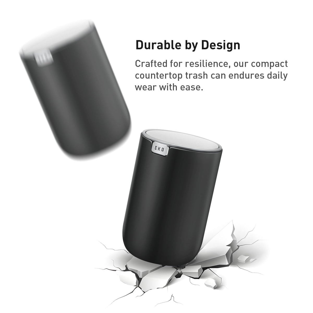 EKO Fandy 0.4 Gal/1.5L Mini Tabletop Trash Bin with Swing-Lid, Desktop Trash Can for Bathroom Countertop, Vanity, Coffee or Office, Small Garbage Bin (Black)