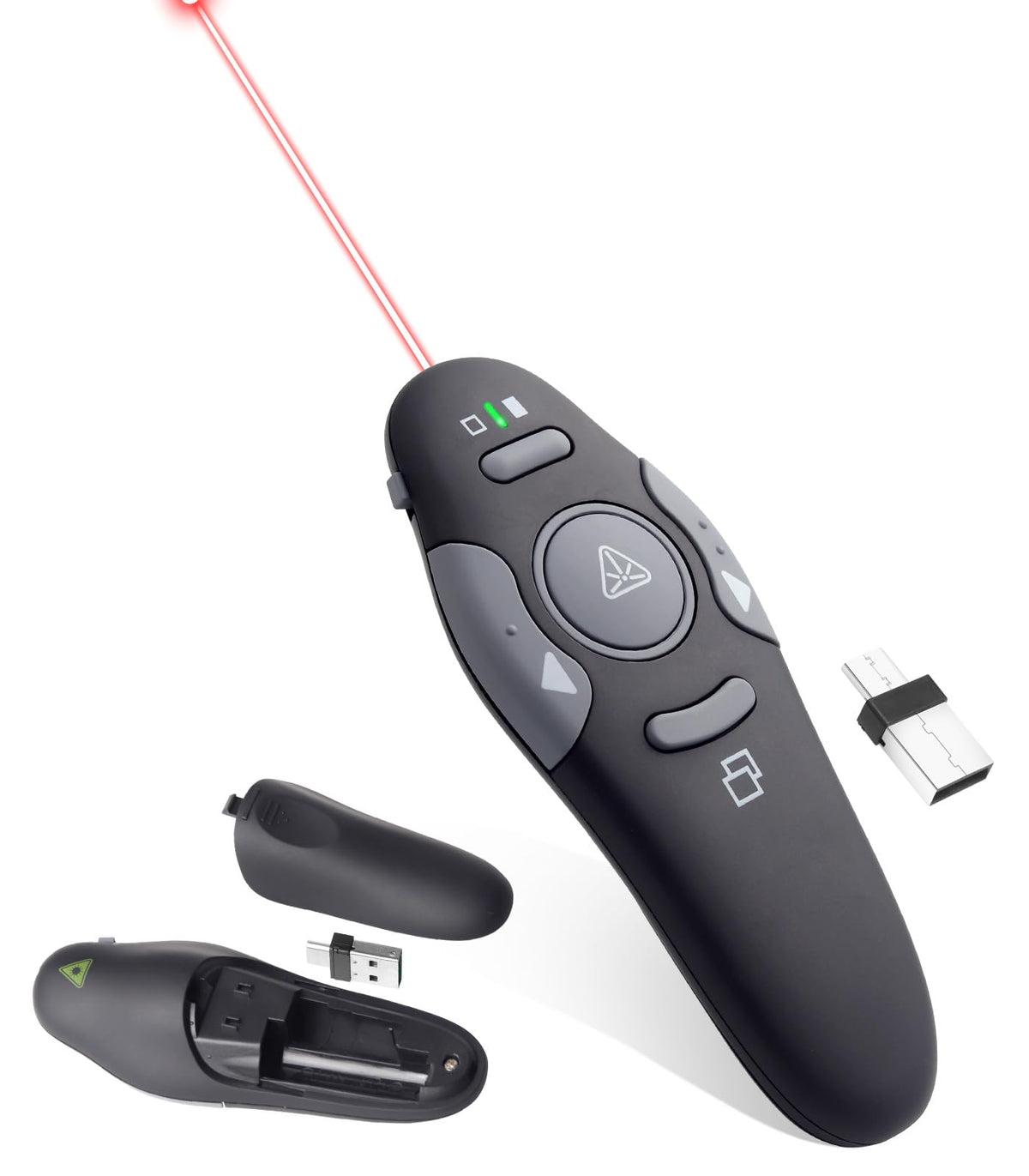 Agaritek Presenter Clicker for PowerPoint Presentations, USB Wireless PPT Remote Clicker with Laser Pointer for Mac/Windows/Linux, Google Slide/PPT/Keynote, Page Flip, Full/Black Screen, Plug and Play