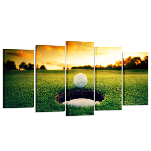 KREATIVE ARTS - Golf Course Scenery Canvas Wall Art Contemporary Sunset Canvas Prints Framed Poster Prints for Home Decor 5 Panels Wall Decorations for Living Room Office (Large Size 60x32inch)