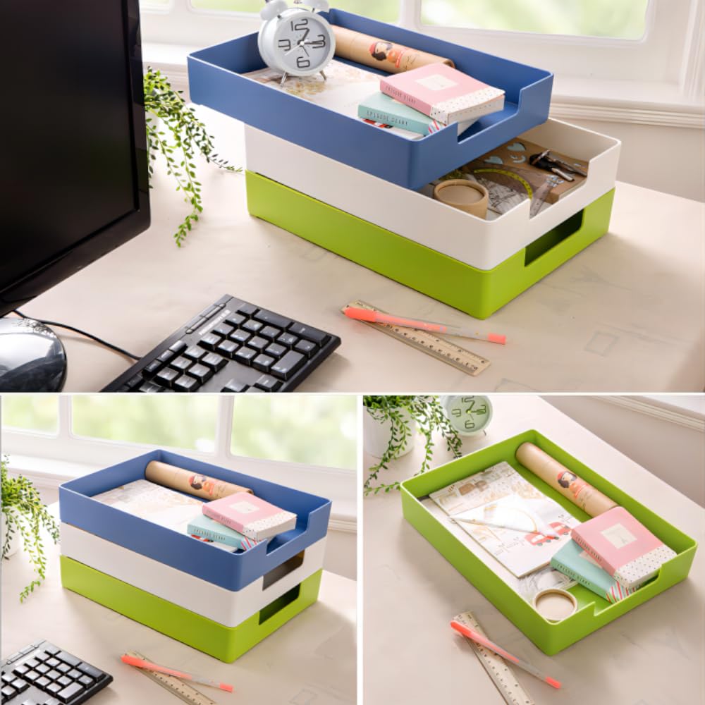 RHONZHAO Letter-Size Tray, Desk Drawer Organizer, A4 Plastic Paper Tray for Office, School, Home Storage, and Storage Containers for Gift Wrap, and Crafts (Green)