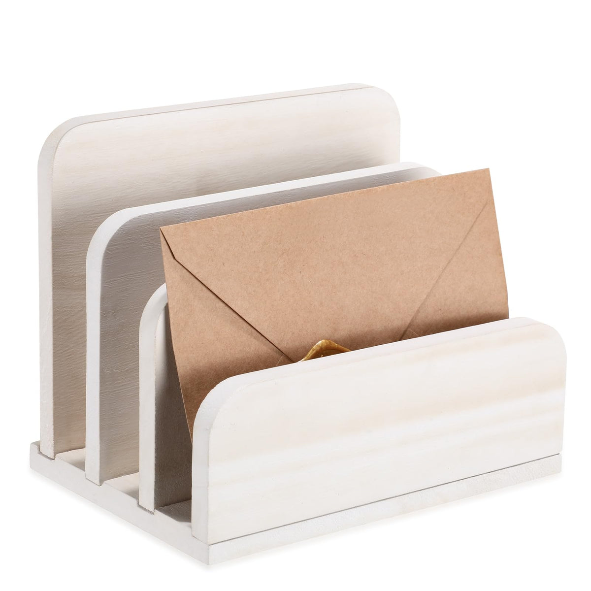 Briwooody Wooden Mail Organizer 3 Slots Mail Holder for Desk Wood File Paper Letter Holder for Letter Envelope Filing Cell Phone Document Storage, Organizer Tray for Office and Home(White)