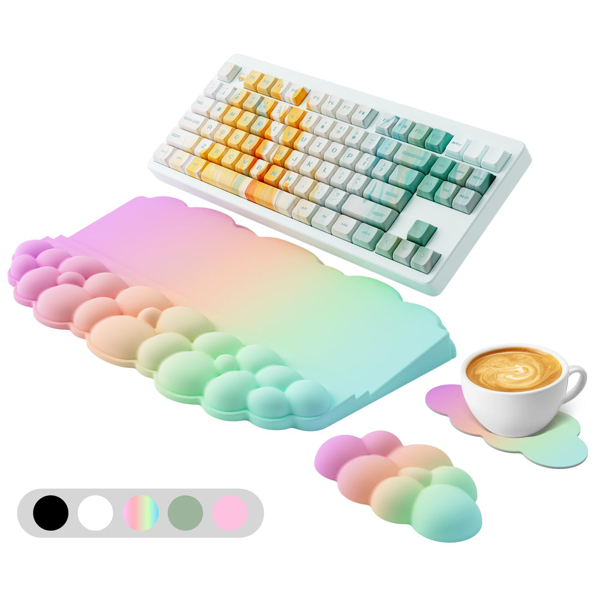Ergonomic Wrist Rest for Keyboard, Soft Memory Foam Cloud Keyboard Stand Pad with Wrist Rest Set with Non-Slip Silicone Base, Easy Typing, Pain Relief, Comfort for Computer Laptop Mac - Rainbow