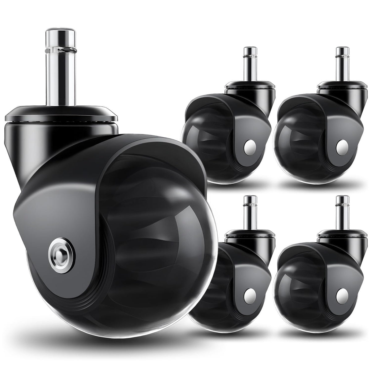 RidRed Office Chair Wheels Replacement Heavy Duty 2 Inch Roller Blade Wheels for Carpet Hardwood Floors,Support 2000 LB, Rubber Rollerblade Desk Chair Casters, Standard Stem Universal Fit, Set of 5