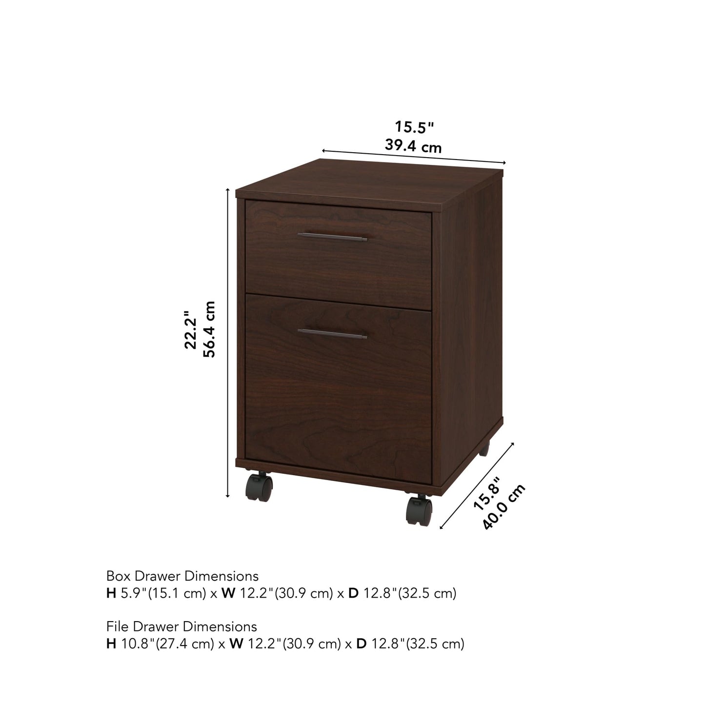 Bush Home Key West 2 Drawer Mobile File Cabinet in Bing Cherry
