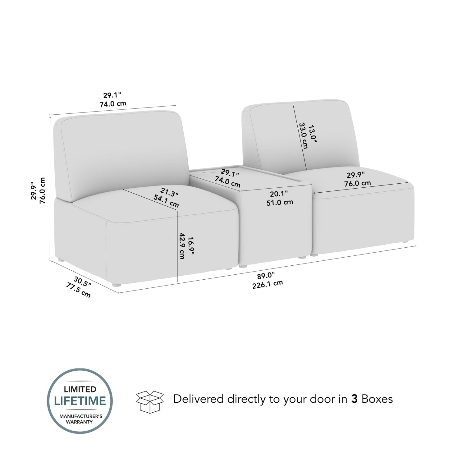 Bush Business Furniture Modular 2 Seater Sectional with Charging Station, Guest Seating for Lobby or Reception Area, Assemble Collection, Mist Fabric