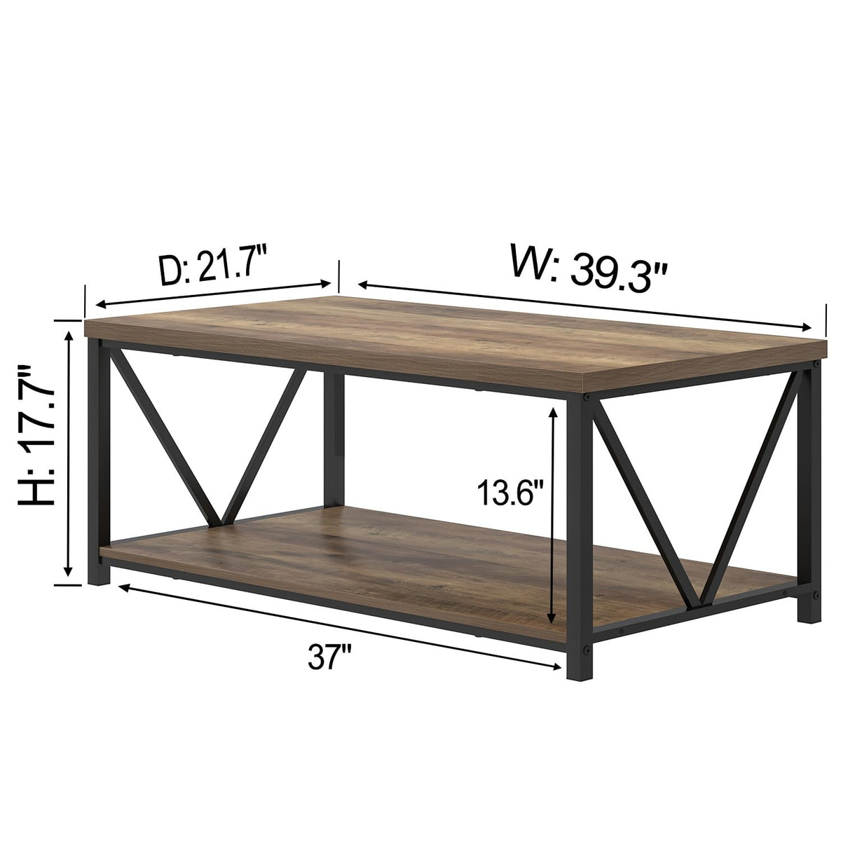 FOLUBAN Coffee Table with Storage Shelf, Modern Industrial Metal and Wood Living Room Table, Small Rectangle Cocktail Tea Table for Bedroom Home Office, Rustic Oak, 39.3 Inch